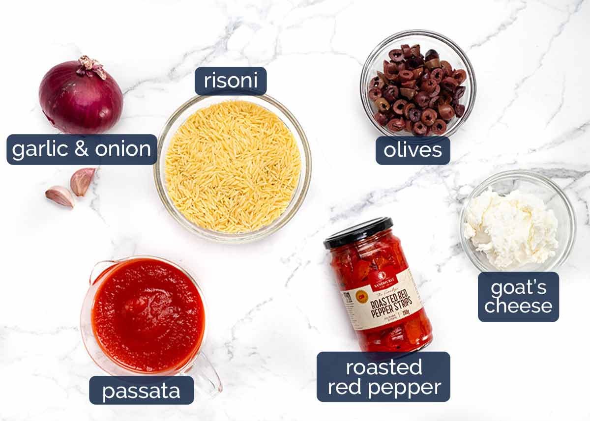 Rish con queso de cabra con pimientos rojos asados ​​/ orzo