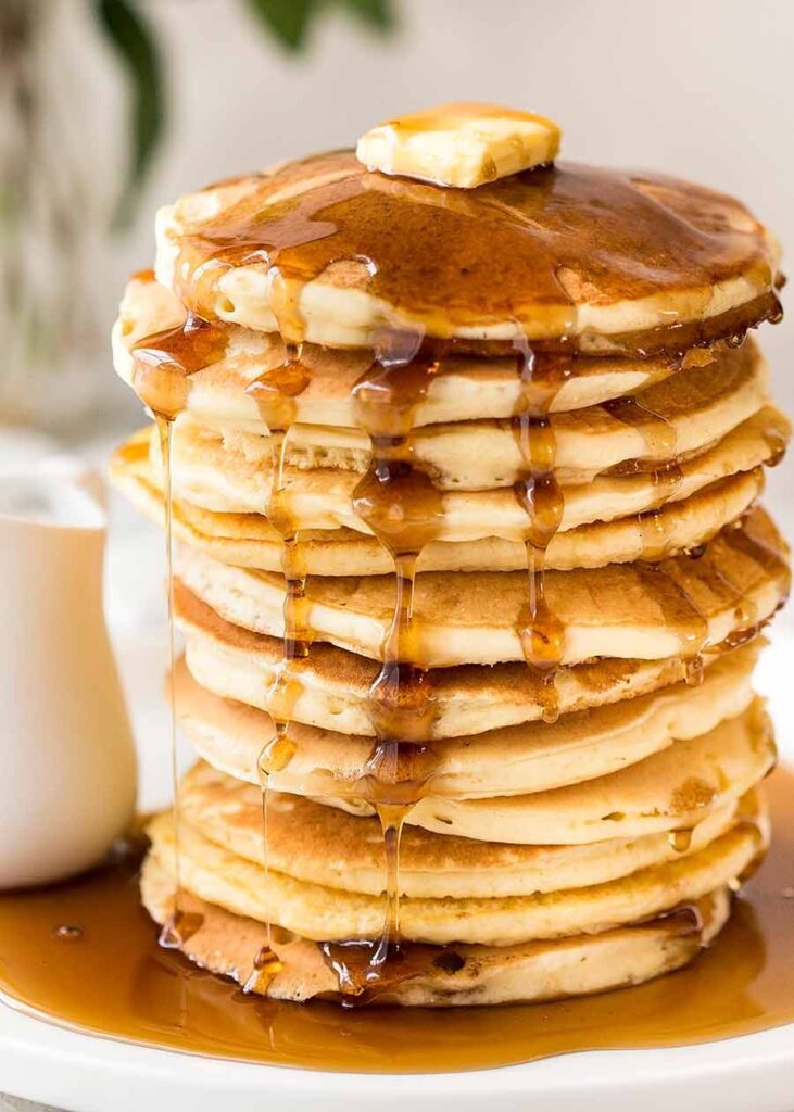 Stack of the best easy soft, fluffy pancakes