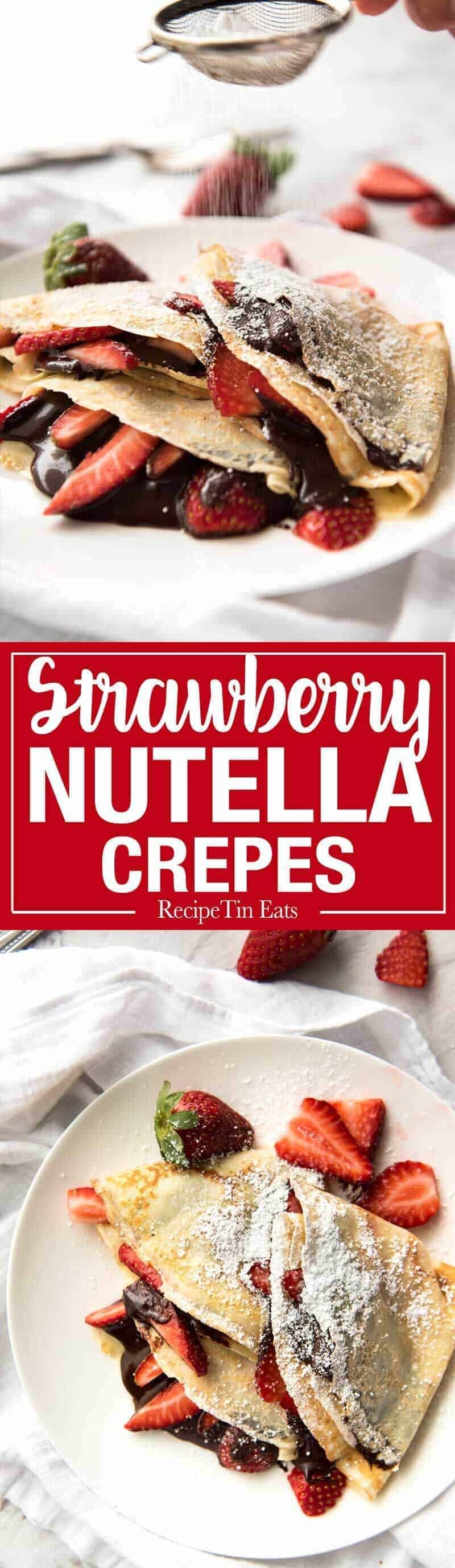Pancakes de Nutella con fresas: ¡la masa es un trabajo de 10 segundos cuando se hace con una batidora! ¡Y no necesitas una sartén, solo una sartén! Repenetineats.com