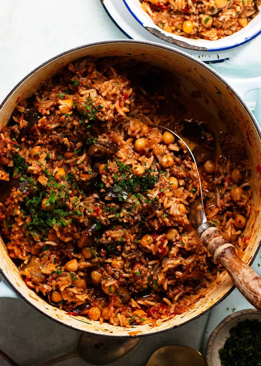 Moussaka boeuf arroz pilaf - receta de carne de res y arroz