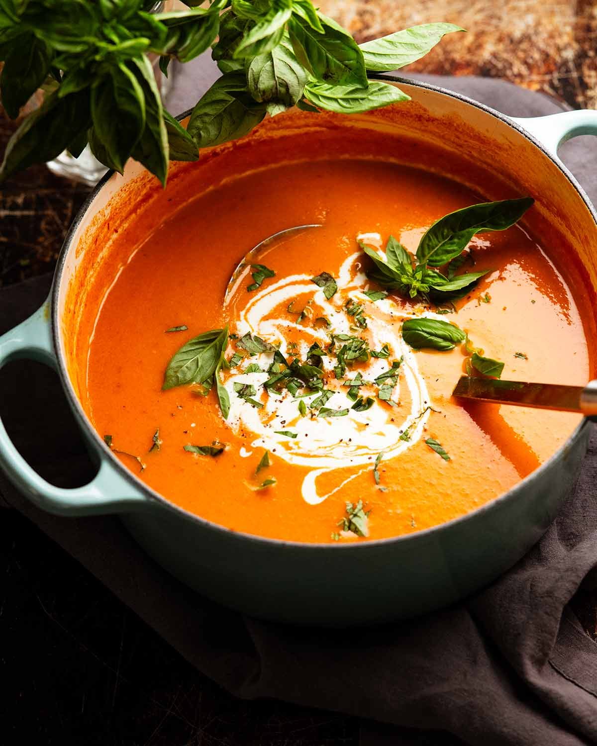Sopa de tomate asado listo para servir