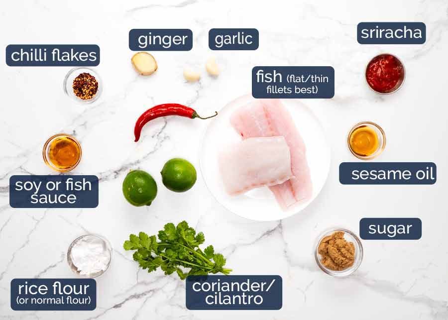 Ingredientes de pescado con chile
