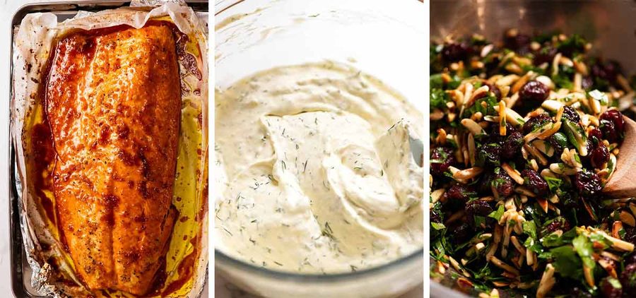 Componentes de salmón cocinados en Navidad
