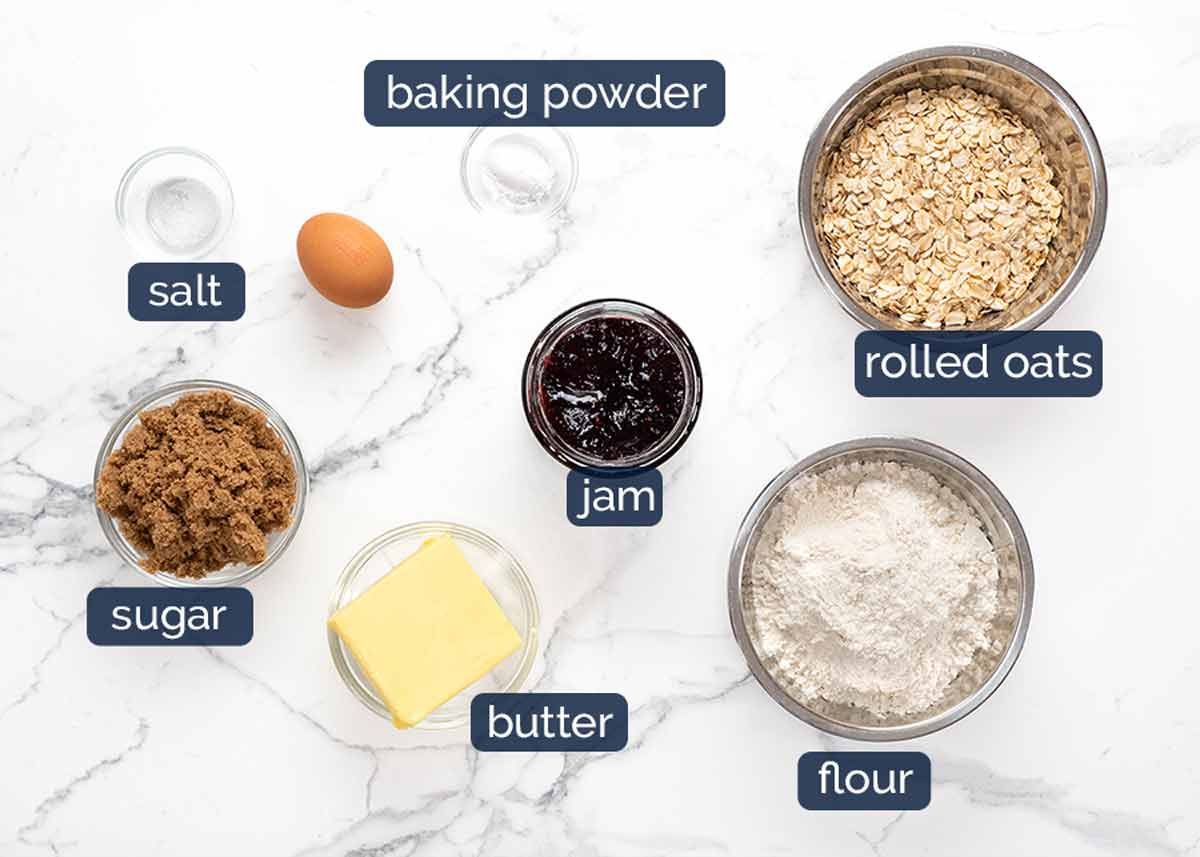 Ingredientes en barras de jam de frambuesa