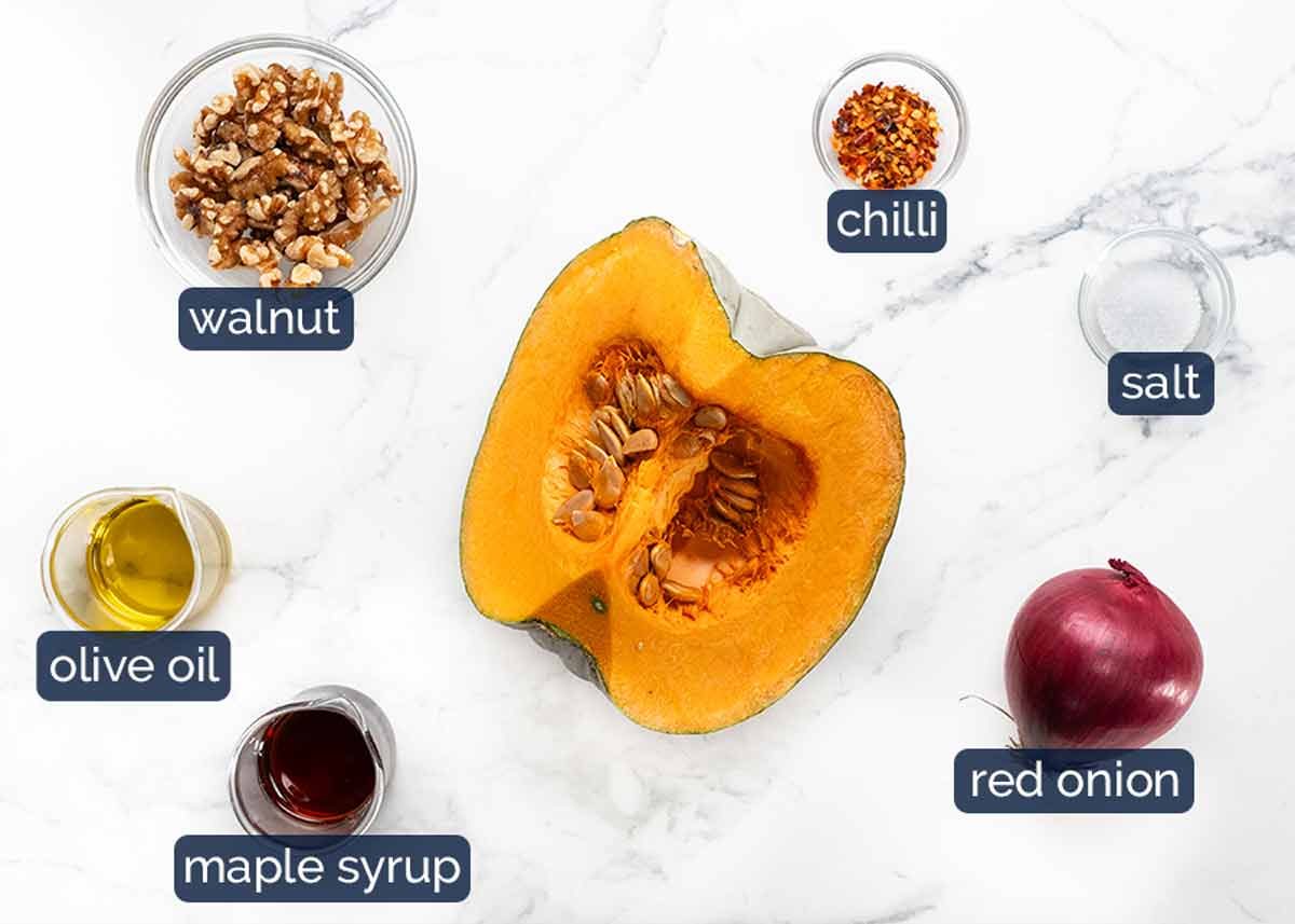 Ingredientes de calabaza asada con chile de arce
