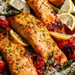 Lemon garlic salmon tray bake